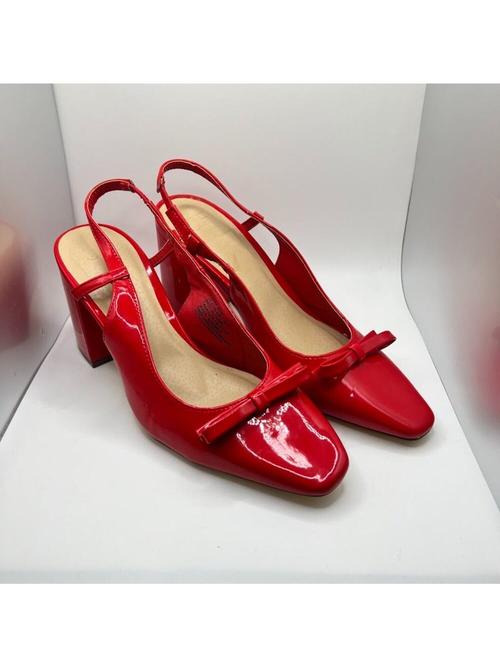 Just Fab Bright Red Fauna Bow Sling-Back Pump Sz 8